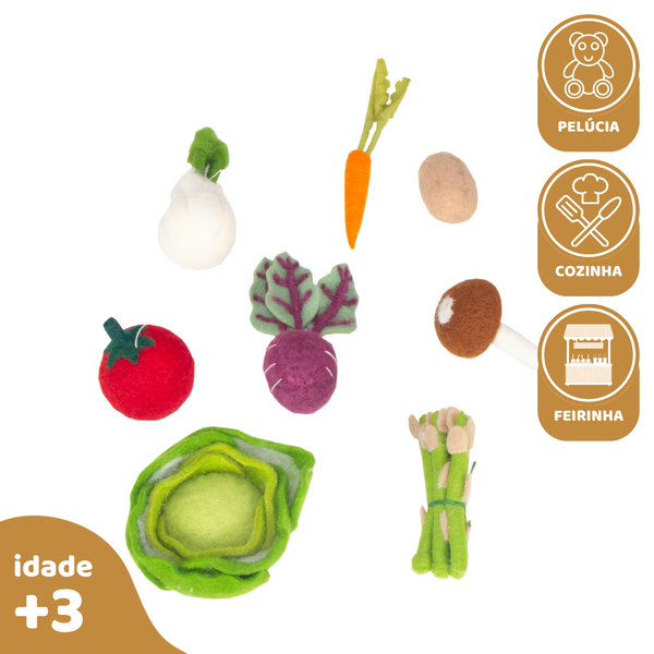 Kit Legumes 8 pcs, de Feltro de Lã