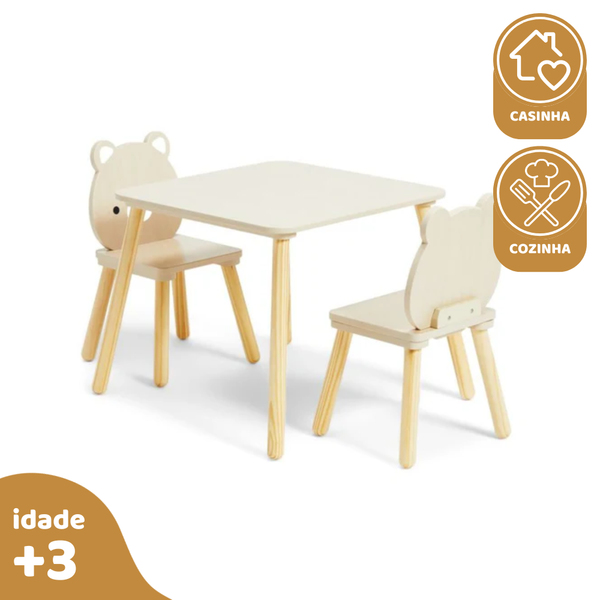 Mesa com Cadeiras Uso e Coelho 3 pcs, de Madeira
