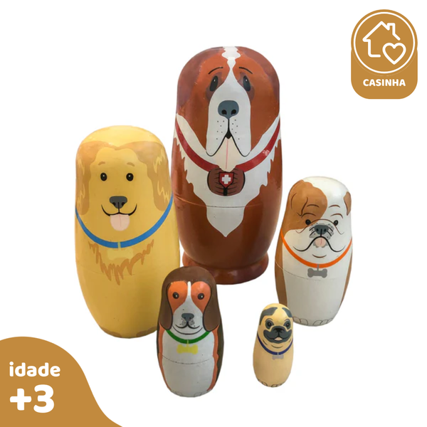 Kit Matrioshka Raças de Cães, de Madeira