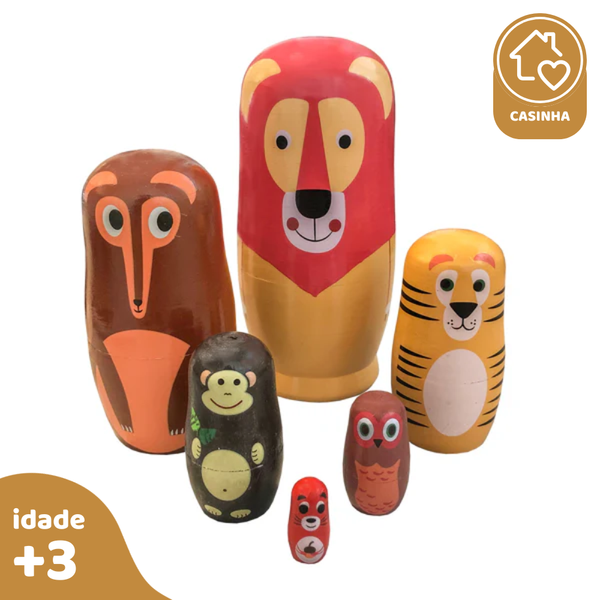Kit Matrioshka Bichos da Floresta, de Madeira